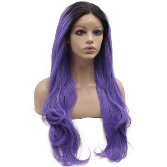 Long Wavy Black Root Purple Ombre Synthetic Lace Front Wig Long Wavy Black Root Purple Ombre Synthetic Lace Front Wig
