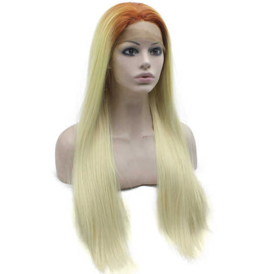 Long Straight Red Root Blonde Ombre Synthetic Lace Front Wig Long Straight Red Root Blonde Ombre Synthetic Lace Front Wig