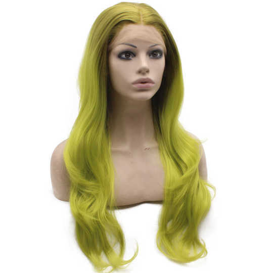 Long Wavy Greem Yellow Ombre Synthetic Lace Front Wig Long Wavy Greem Yellow Ombre Synthetic Lace Front Wig