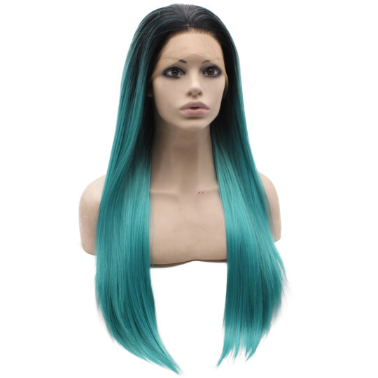 Long Straight Dark Root Blue Ombre Synthetic Lace Front Wig Long Straight Red Root Blonde Ombre Synthetic Lace Front Wig