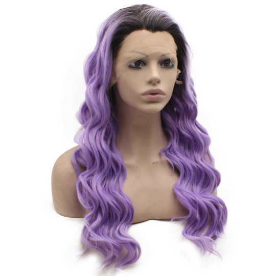 Long Wavy Dark Root Purple Ombre Synthetic Lace Front Wavy Wig Long Wavy Dark Root Purple Ombre Synthetic Lace Front Wavy Wig