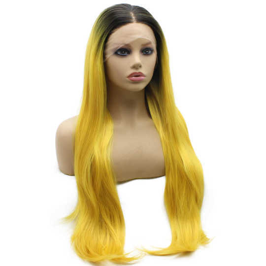 Long Straight Black Root Yellow Ombre Synthetic Lace Front Wig Long Straight Black Root Yellow Ombre Synthetic Lace Front Wig