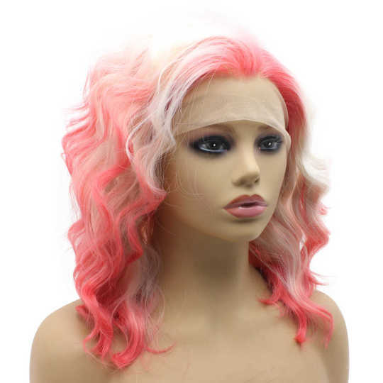 Blonde Pink Ombre Shoulder Length Wig