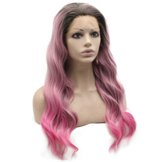 Long Wavy Dark Root Pink Ombre Synthetic Lace Front Wavy Wig Long Wavy Dark Root Pink Ombre Synthetic Lace Front Wavy Wig