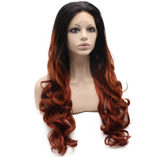 Long Wavy Black Burgundy Ombre Synthetic Lace Front Wavy Wig Long Wavy Black Burgundy Ombre Synthetic Lace Front Wavy Wig