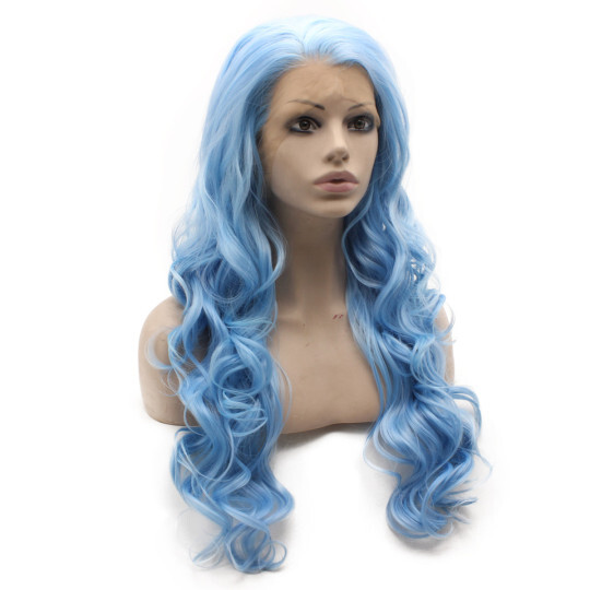 Long Wavy Light Blue Costume Party Wig heat resistant light blue wavy wig