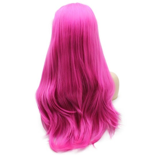 Long Straight Hand Tied Front Lace Synthetic Pink Wig