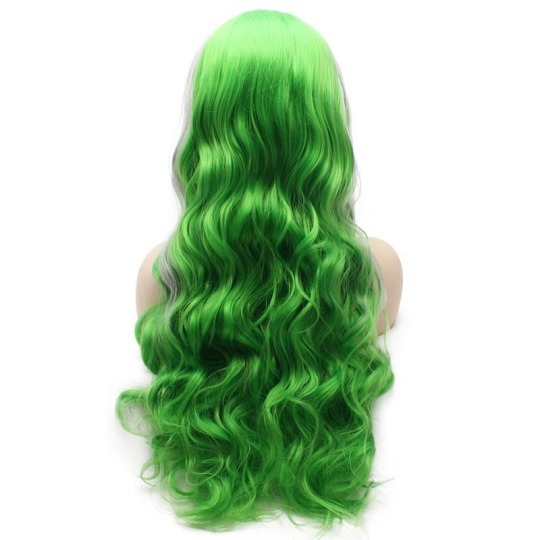 Two-Tone Green with Gray Strands Synthetic Lace Front Wig