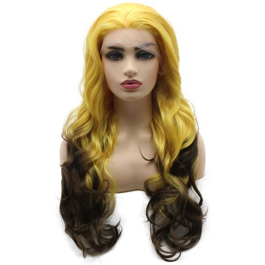 Yellow Brown Mix Color Synthetic Lace Front Wig
