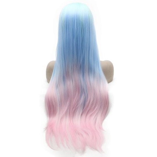 Long Straight Hand Tied Front Lace Synthetic Pink Blue Green Mix Wig