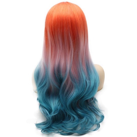 Orange Pink Blue Mix Color Synthetic Lace Front Wig