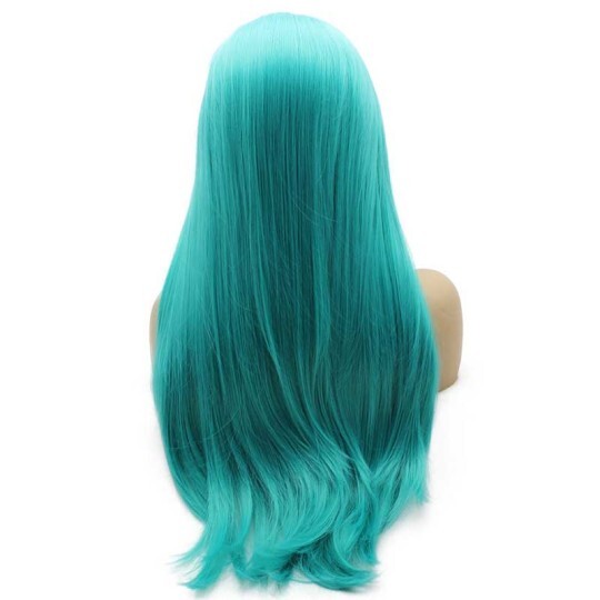 Long Straight Hand Tied Front Lace Synthetic Turquoise Teal Blue Wig