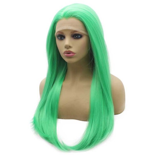 Long Straight Hand Tied Front Lace Synthetic Mint Green Wig