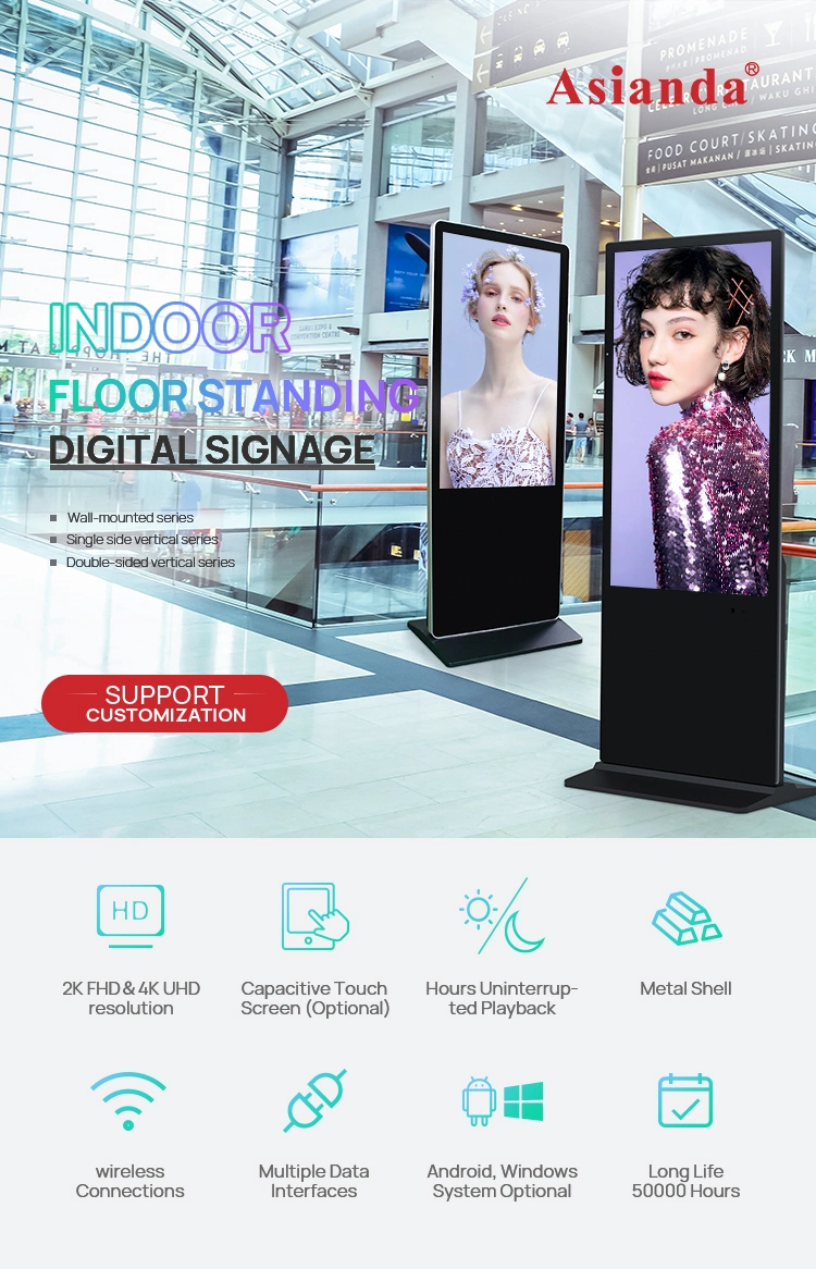 55inch Vertical Indoor LCD Monitor Advertising Digital Signage with Multi-Application