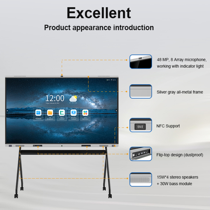 55inch 65inch 75inch 86inch 98inch 110inch Advertising Display Screen Touch Screen Monitors interactive whiteboard mobile stand