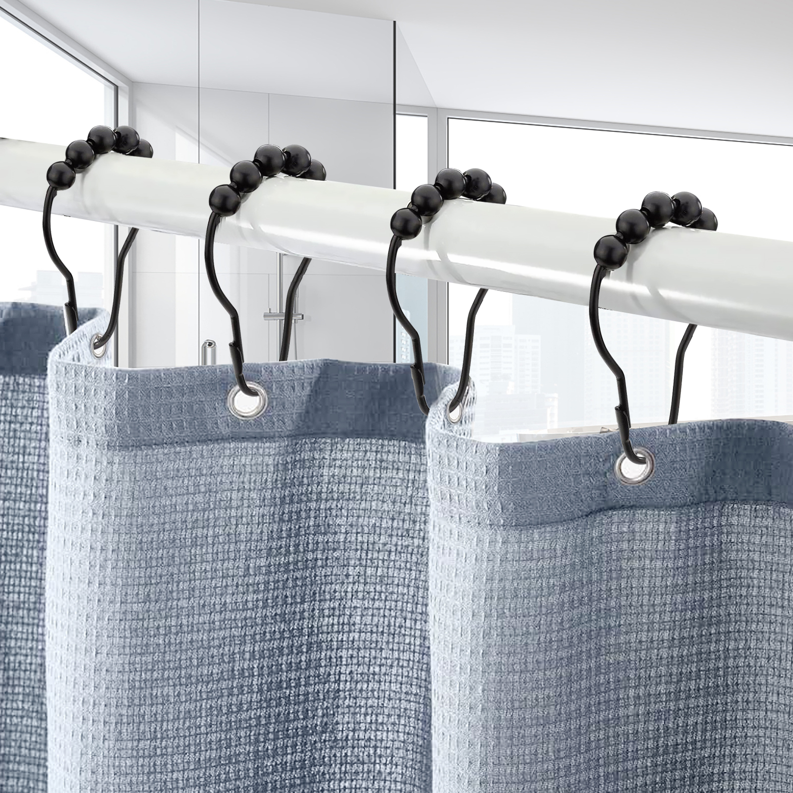 Shower Curtain Hooks Shower Curtain Rings Stainless Steel Black Shower Curtain Hooks Smooth Sliding for Curtain  