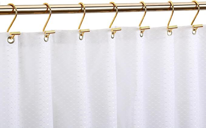 Shower Curtain Hooks Rings, Rust Resistant Metal Double Glide Shower Hooks Rings for Bathroom Shower Rods Curtains, Set of 12 Hooks,Gold  