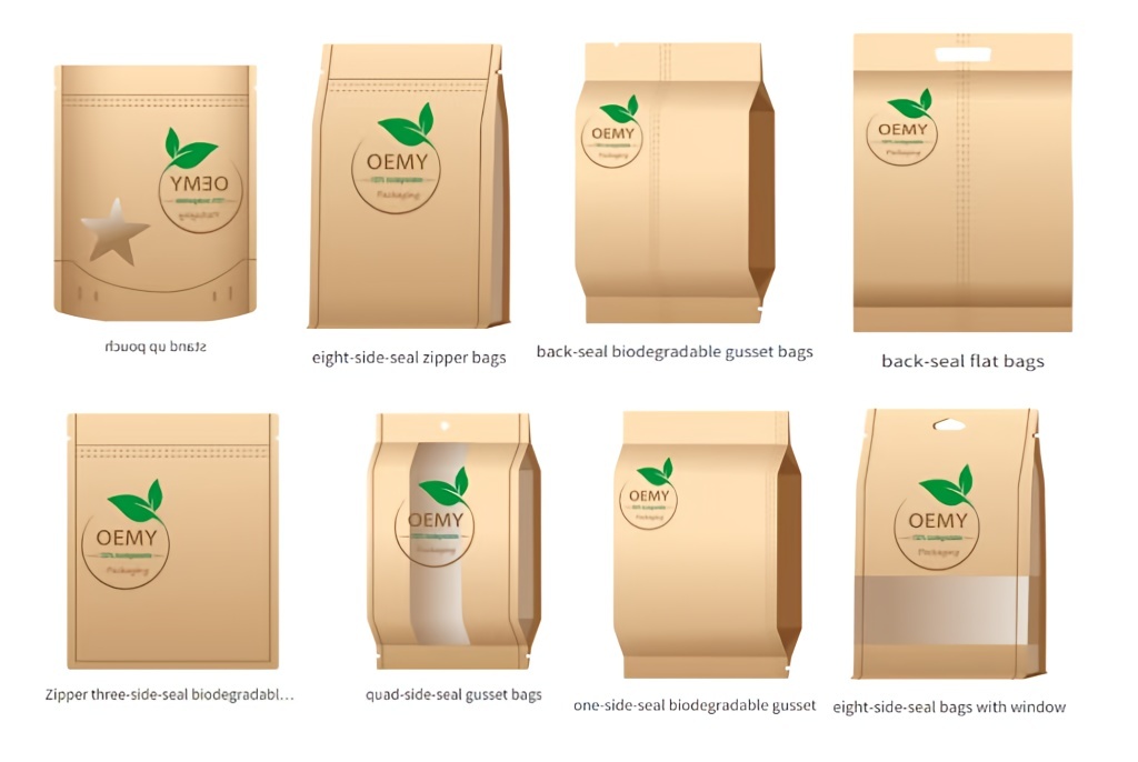 Biodegradable Flat Bottom Stand Up Pouch Zipper Bag Packaging