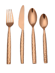 stainless steel cutlery with hammered handle in PVD copper