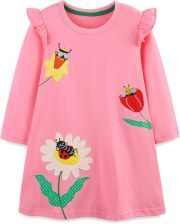 Bumeex Toddler Girls Dress Cotton Embroidery Applique Short Sleeve Dresses 2-7Y
