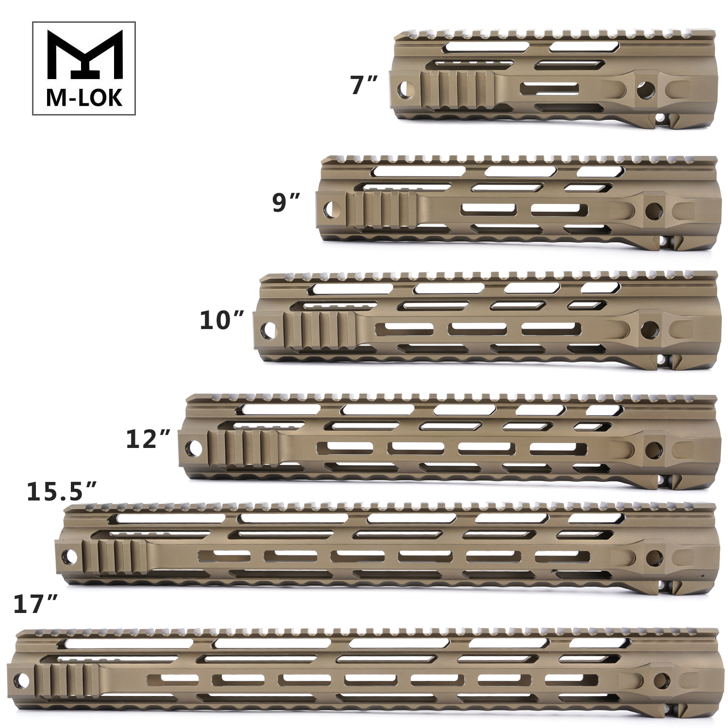 FDE 15.5 inch AR M4 Handguard AR15 Free Float M Lok Ultra Slim Quad
