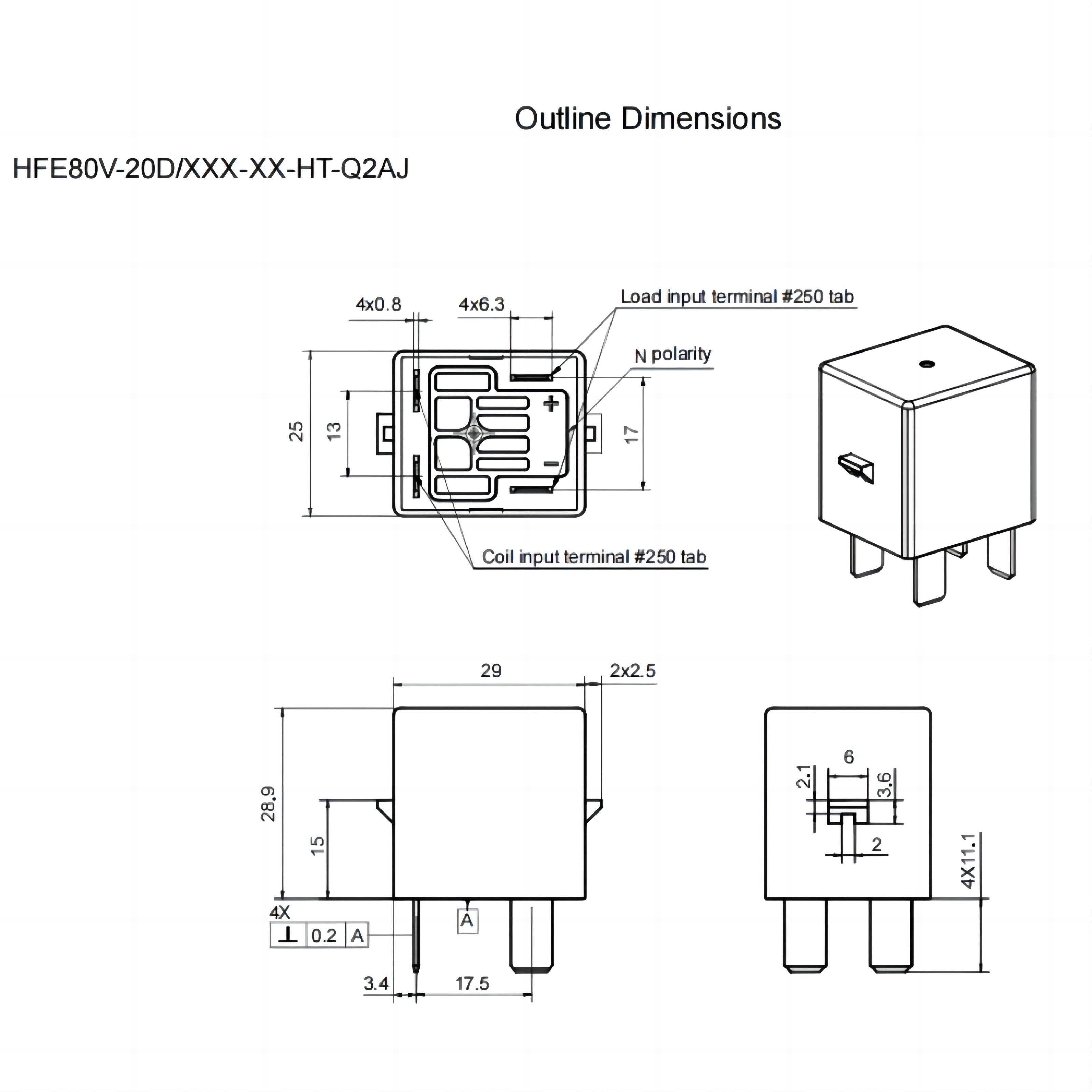 HFE80V-20D HONGFA High voltage DC Contactor 750V 20A