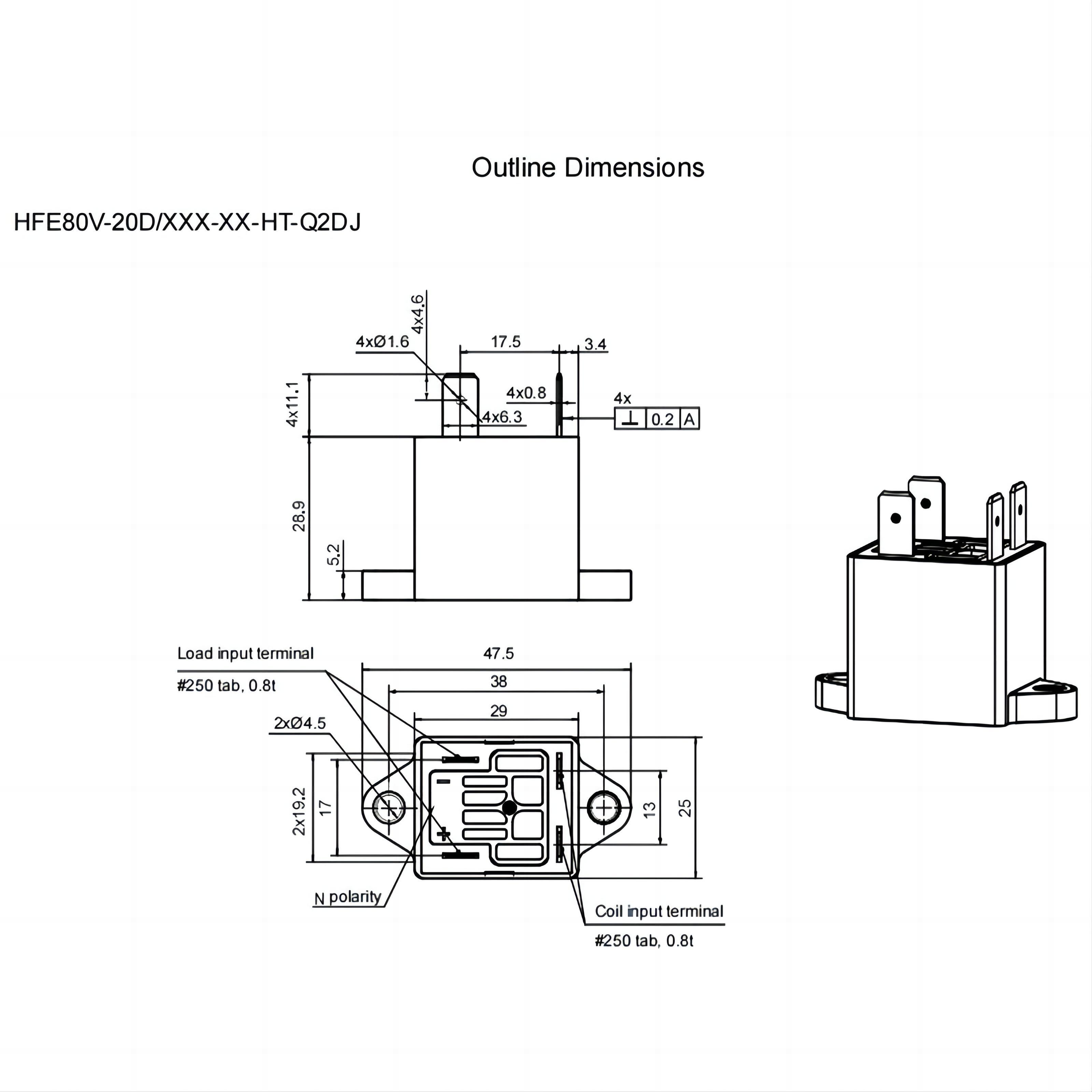 HFE80V-20D HONGFA High voltage DC Contactor 750V 20A