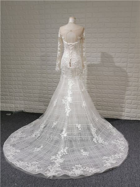 copy of Mermaid wedding dress / Trumpet Scoop Neck Sweep chapel train lace wedding dress /tulle over the lining Sequined Made-To-Measure Wedding Dresses with Appliques