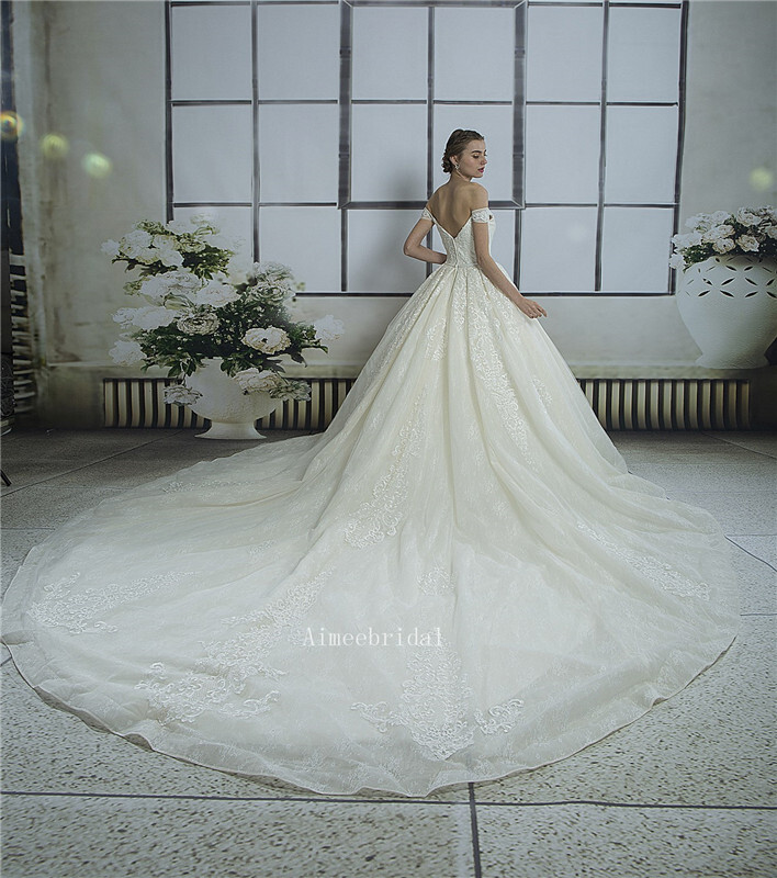 Ball Gown sweetheart neck off shoulder watteau Train lace over the Taiwan satin/Royal wedding dress with beading/belt/Appliques/lace up back