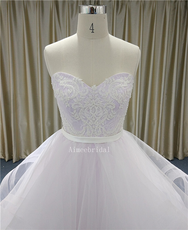 Ball Gown Sweetheart Neckline court Train tulle/Sequined beading appliques Made-To-Measure Wedding Dresses with Cascading Ruffles gown