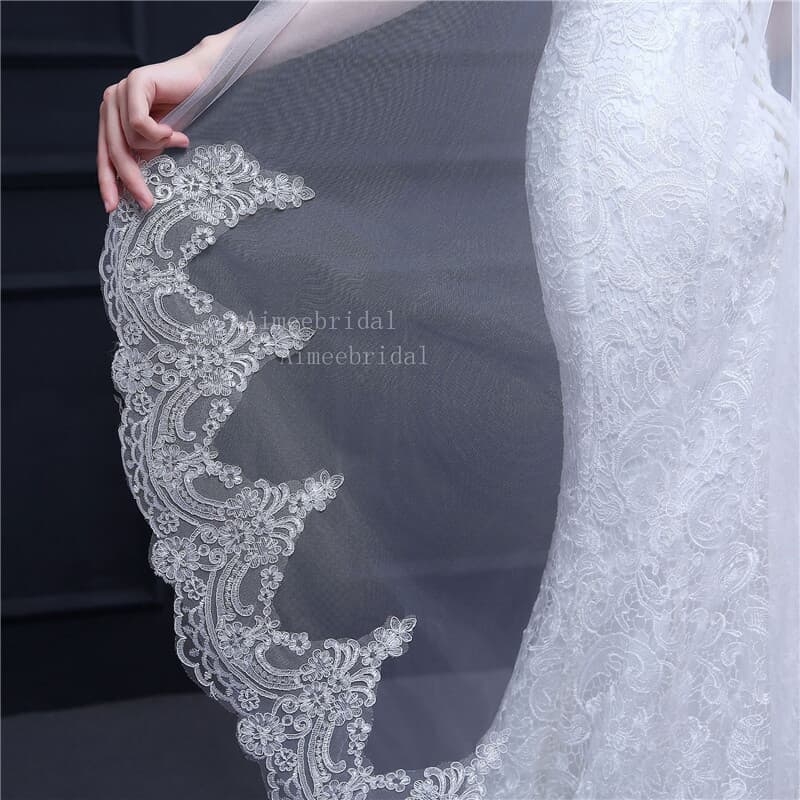 soft tulle /bone lace edge veil accessories supplier 