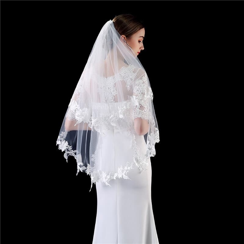 Two layers veil with lace to waist lengh for wedding dress