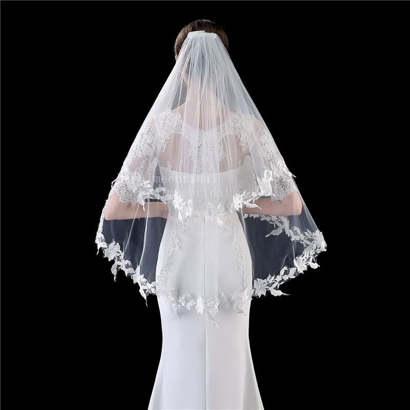 Two layers veil with lace to waist lengh for wedding dress