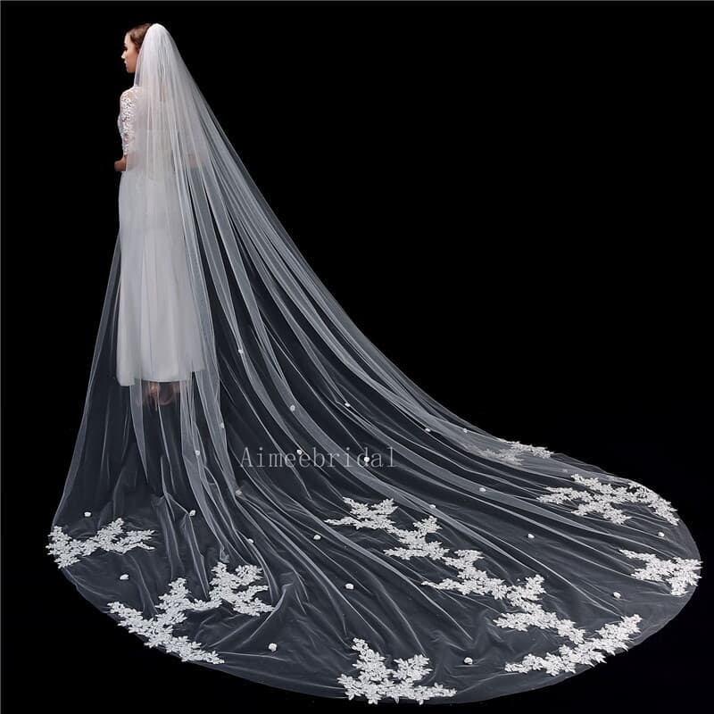 3 metre soft tulle veil /flower handcraftveil long cathedral train with lace   embrodery