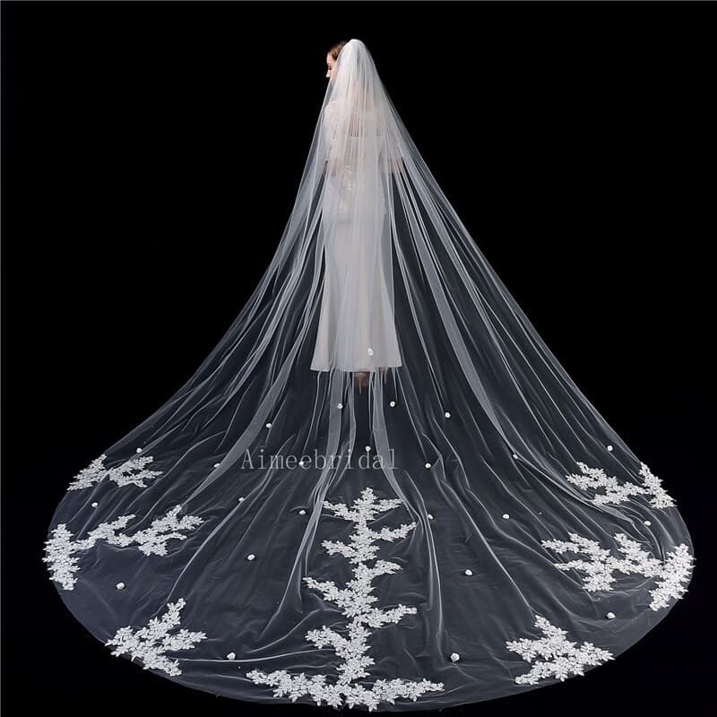 3 metre soft tulle veil /flower handcraftveil long cathedral train with lace   embrodery