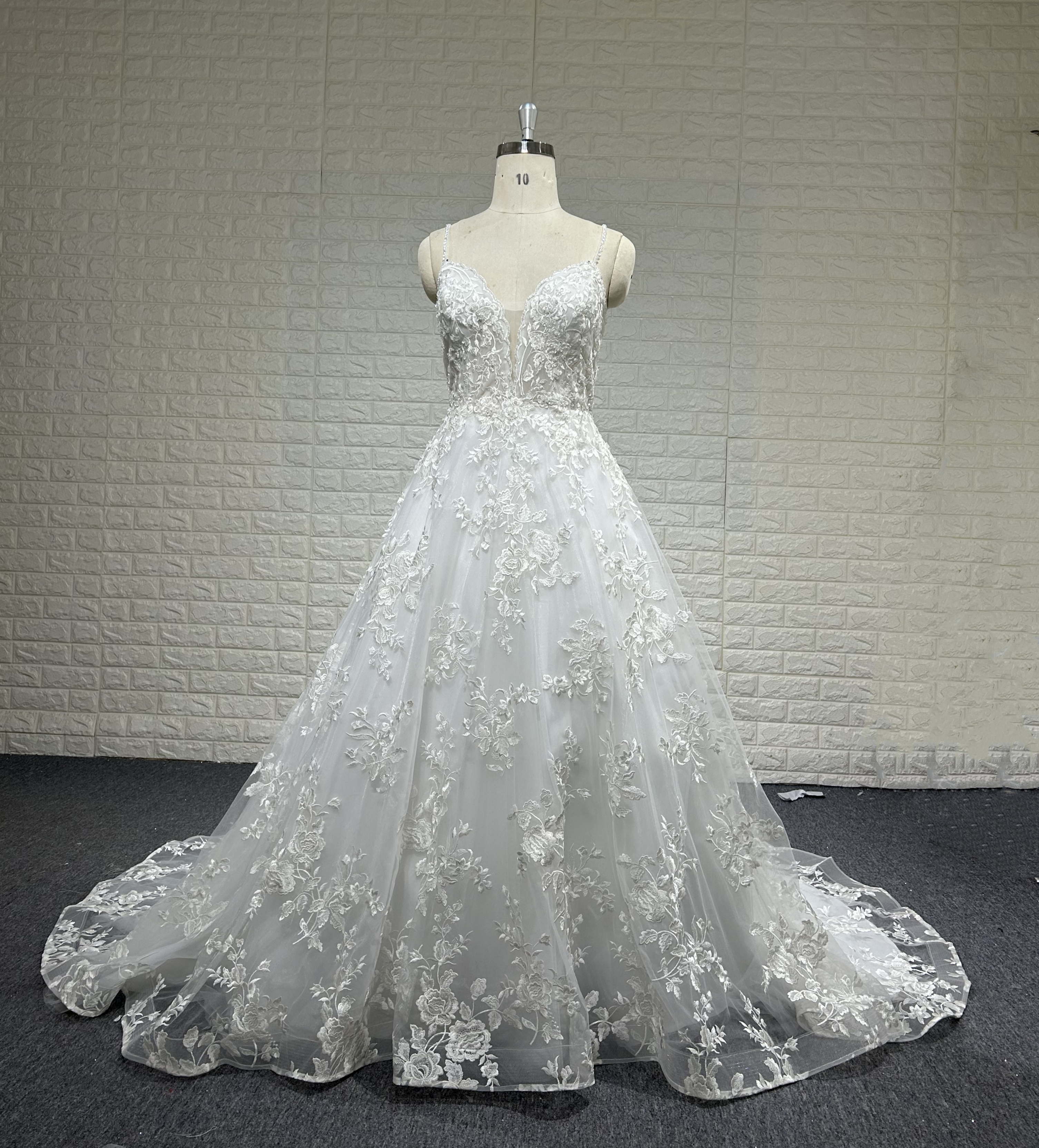 off shoulder wedding dress A-line satin  wedding gown with train  bridal dress supplier 