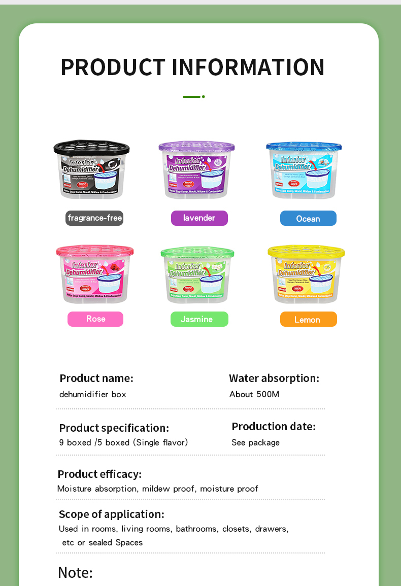 500ml customized interior moisture absorber for home dehumidifier box