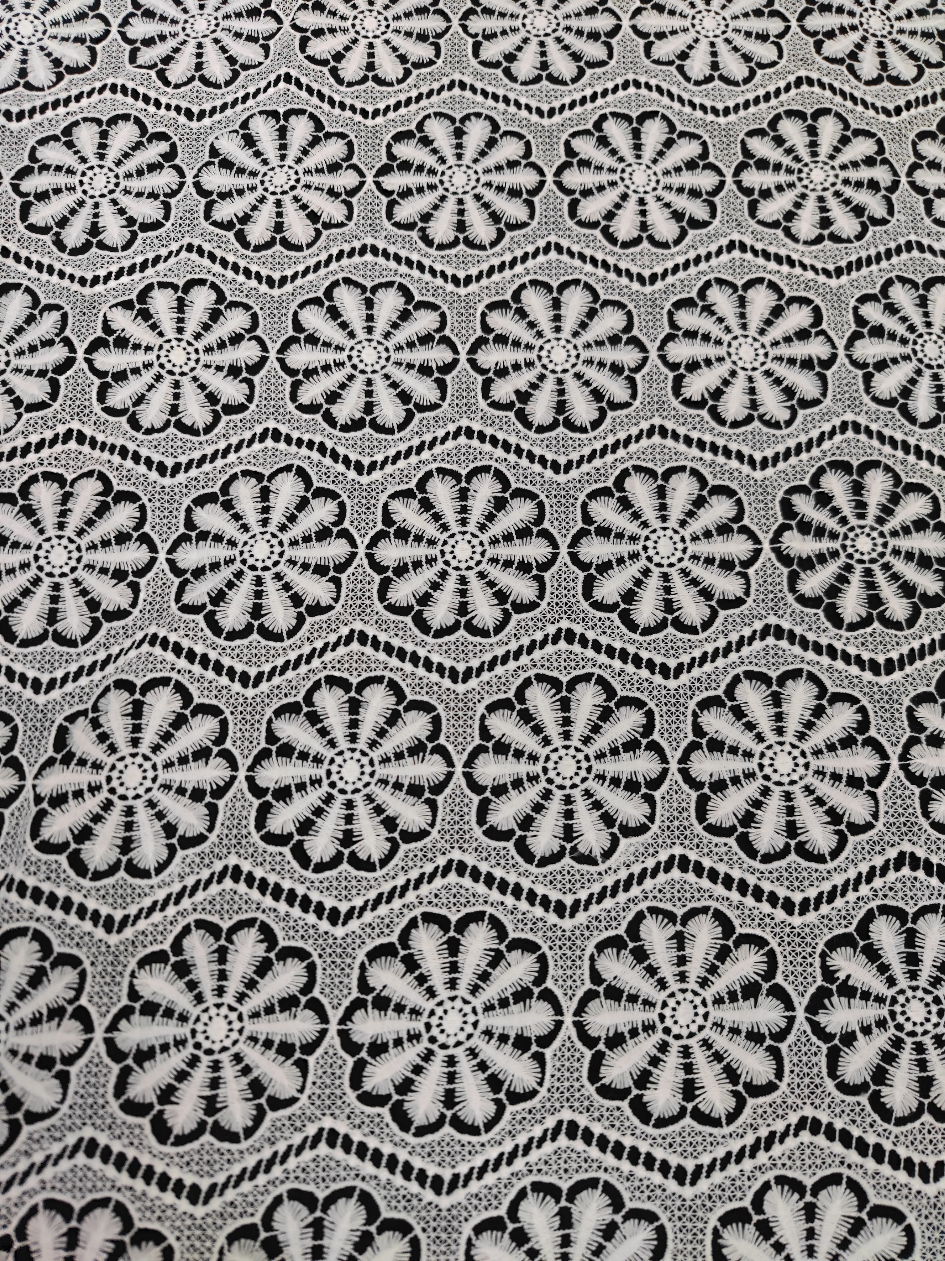 White Flower Pattern Chemical Embroidery Fabric for bridal dress HKS11276