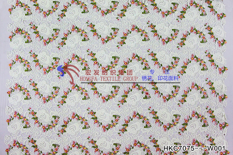 Multi-colored Flowers and Leaves Pattern Chemical Embroidery Fabric for Lady Dress HKC7075 flower fabric,embroidery fabric,textile company