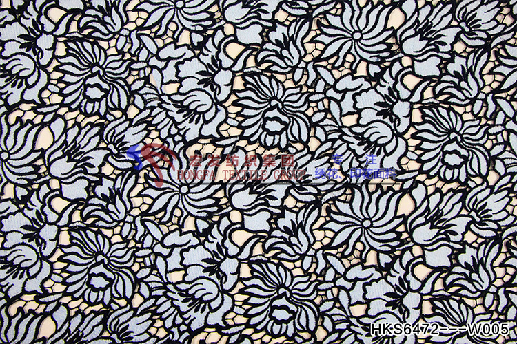 Popular Blue Heavy Flowers Pattern Milk Silk Thread Chemical Embroidery Fabric HKS6472 textile company,embroidery,chemical lace