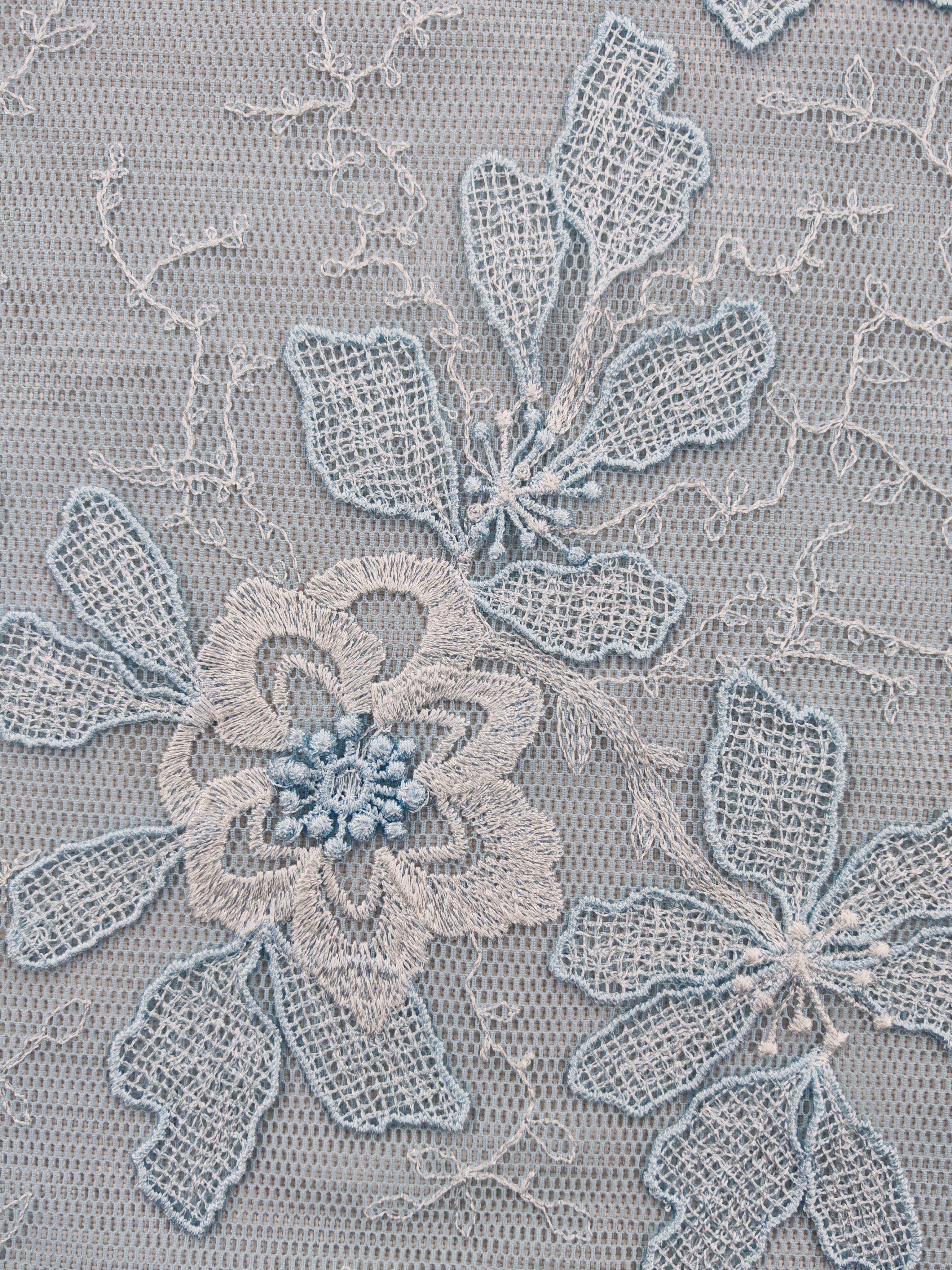 Beautiful embroidery with Blue White Flowers Patterns Plain Embroidery Fabric HKC10247 Plain embroidery,Star spots embroidery