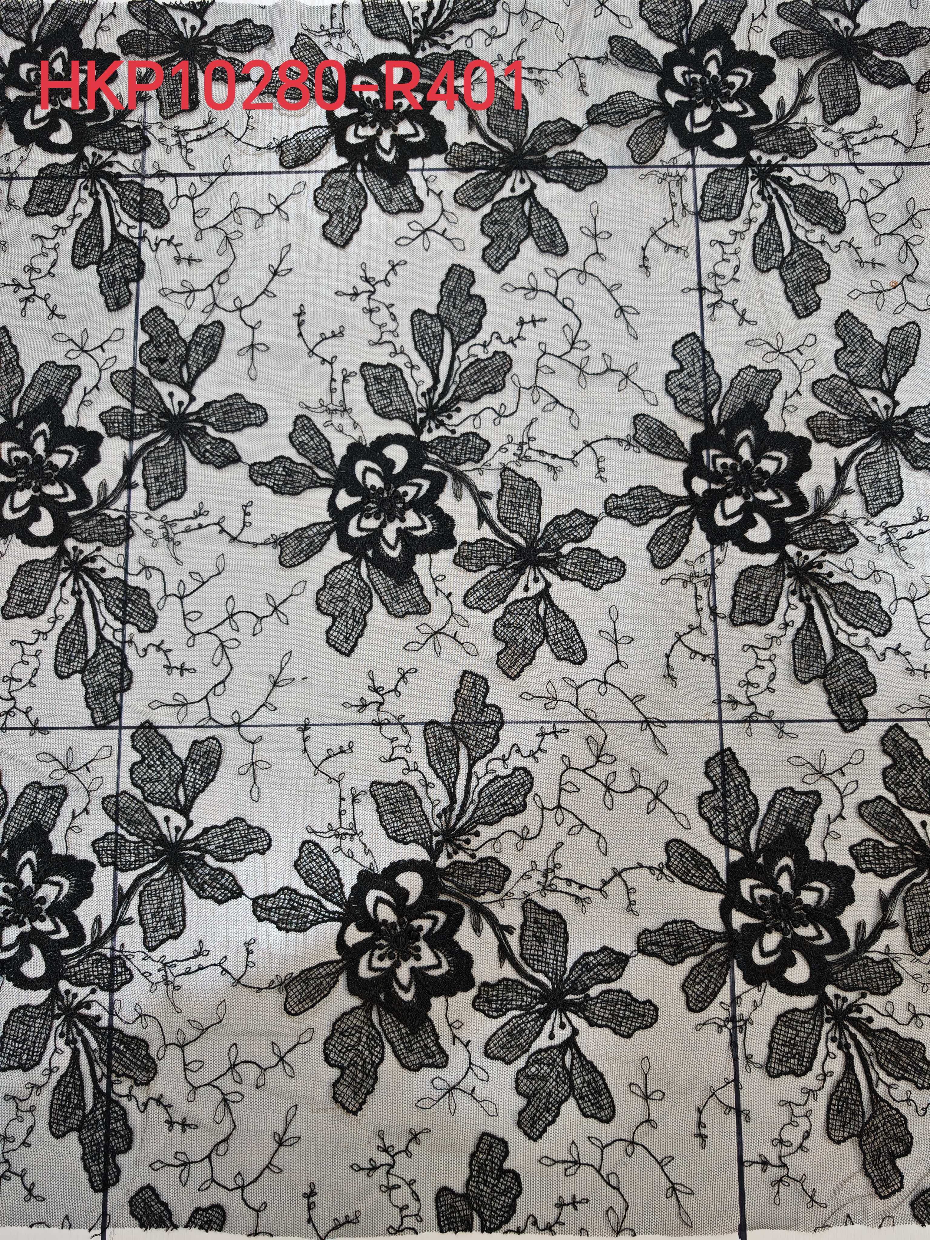 Natural Black 3D Flower with Plain Embroidery HKP10280 sequins embroidery factory