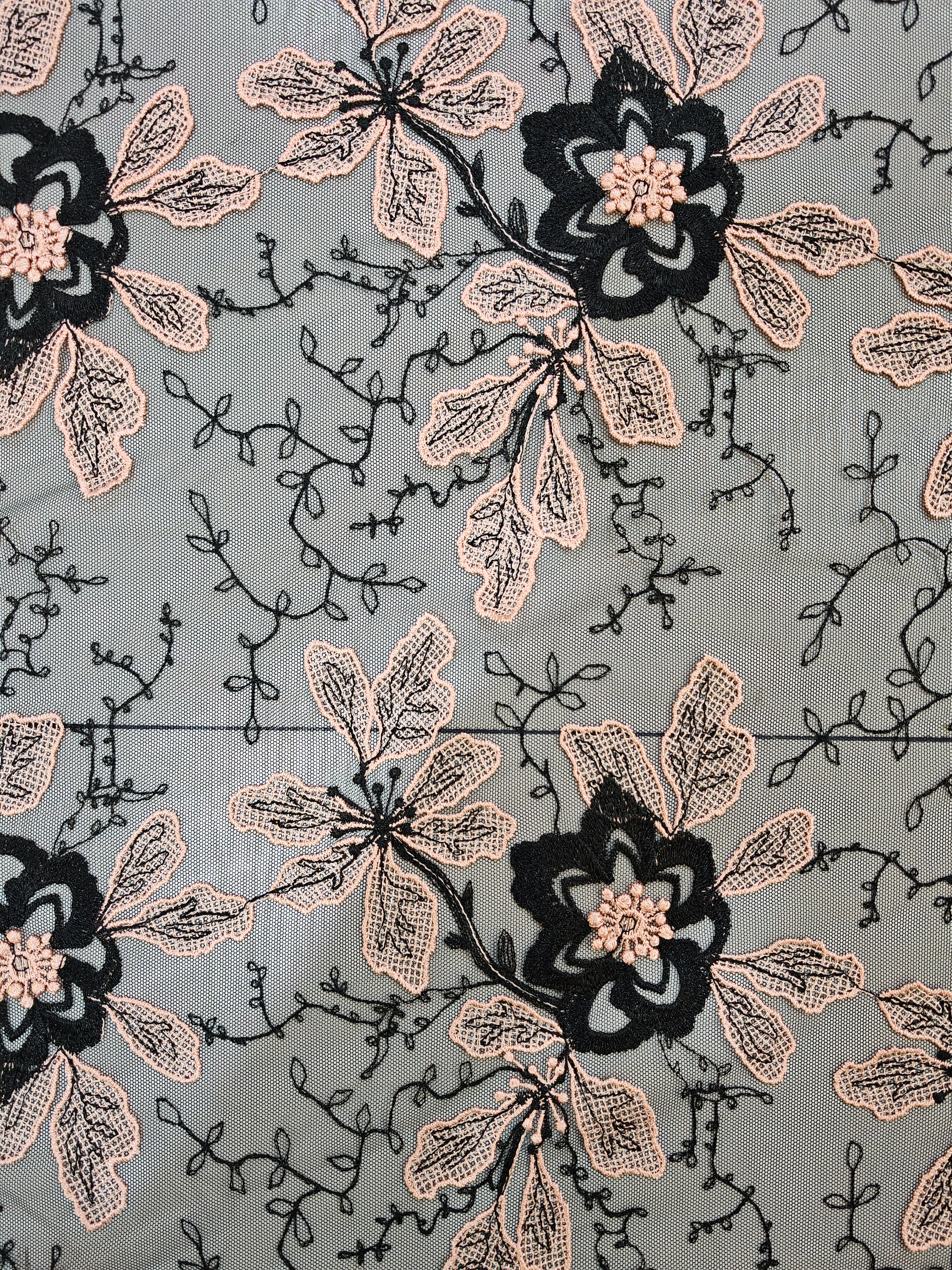 Natural Pink And Black 3D Flower with Plain Embroidery HKP10280 sequins embroidery factory