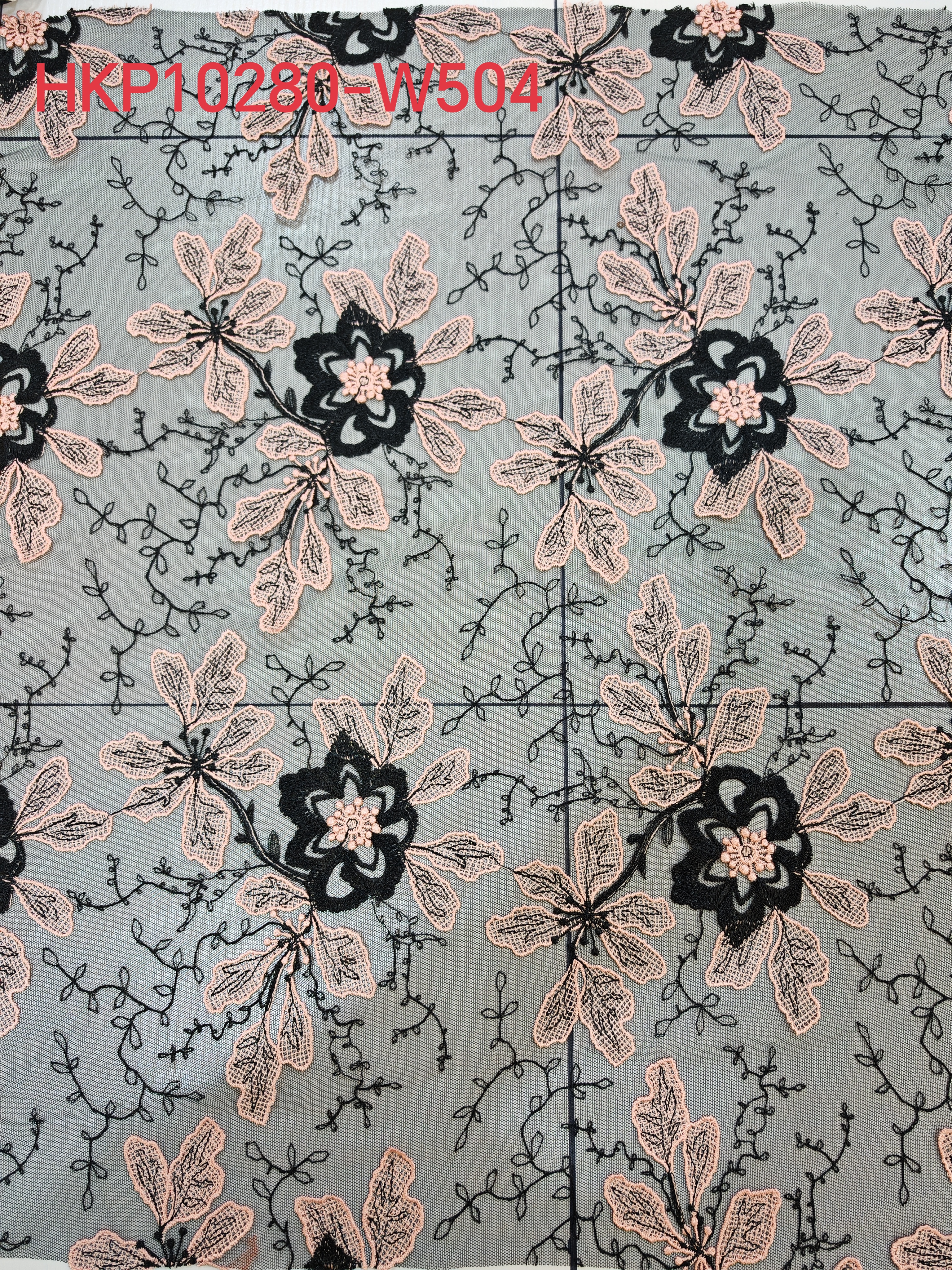 Natural Pink And Black 3D Flower with Plain Embroidery HKP10280 sequins embroidery factory