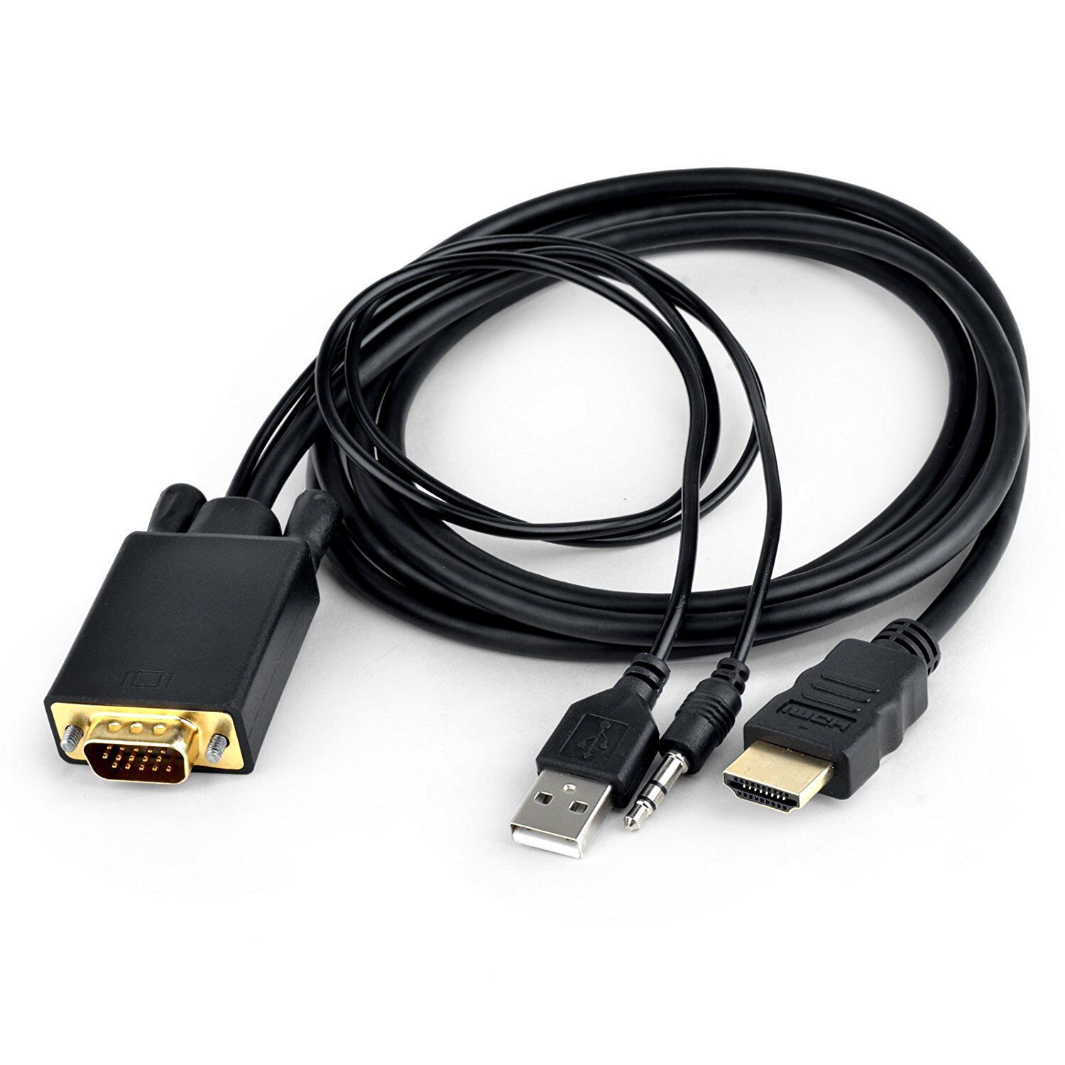 Adaptateur VGA vers HDMI 1,8m 1080p Vdieo Cable Converter avec Sortie Audio et Câble USB pour