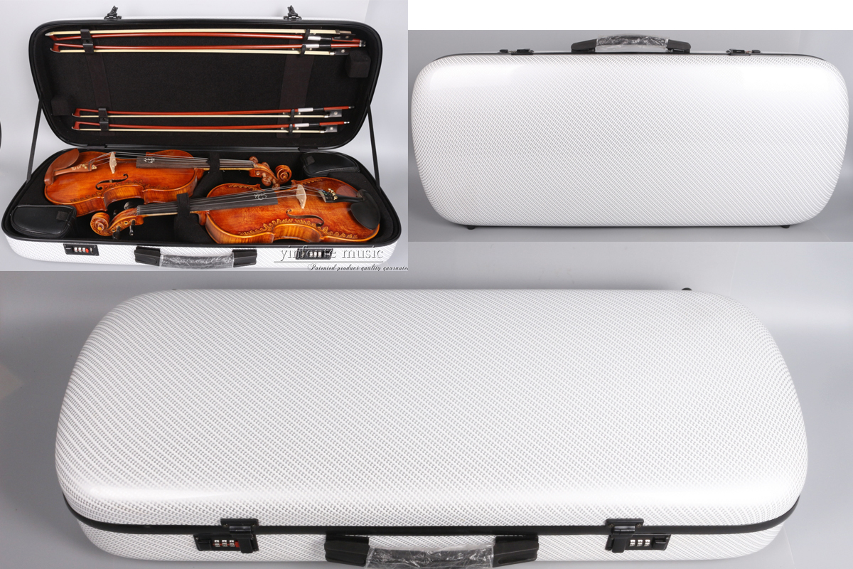 White Yinfente Double Violin Case For Violin/Viola Case Mixed Carbon Fiber 4/4 Full Size Black/White 