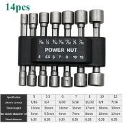 9/14pcs Nut Socket Hexagonal Shank Hex 1/4" Screw Metric Driver Tool Set Adapter