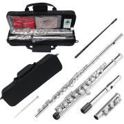 yinfente New 16 Hole C key Flute With Gloves Cleaning Rod Case closed hole Nickel Silver