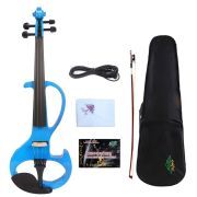 Blue 4/4 Electric Violin Silent Violin Solid Wood Ebony Violin Parts Free Case