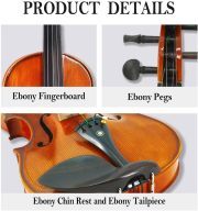 Yinfente 4 String Acoustic Violin 4/4 Violin Set Full Size Flamed Maple Spruce Ebony Fittings Free Case and Violin Bow